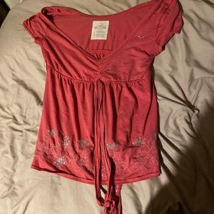 Pink Hollister Embroidered Top
